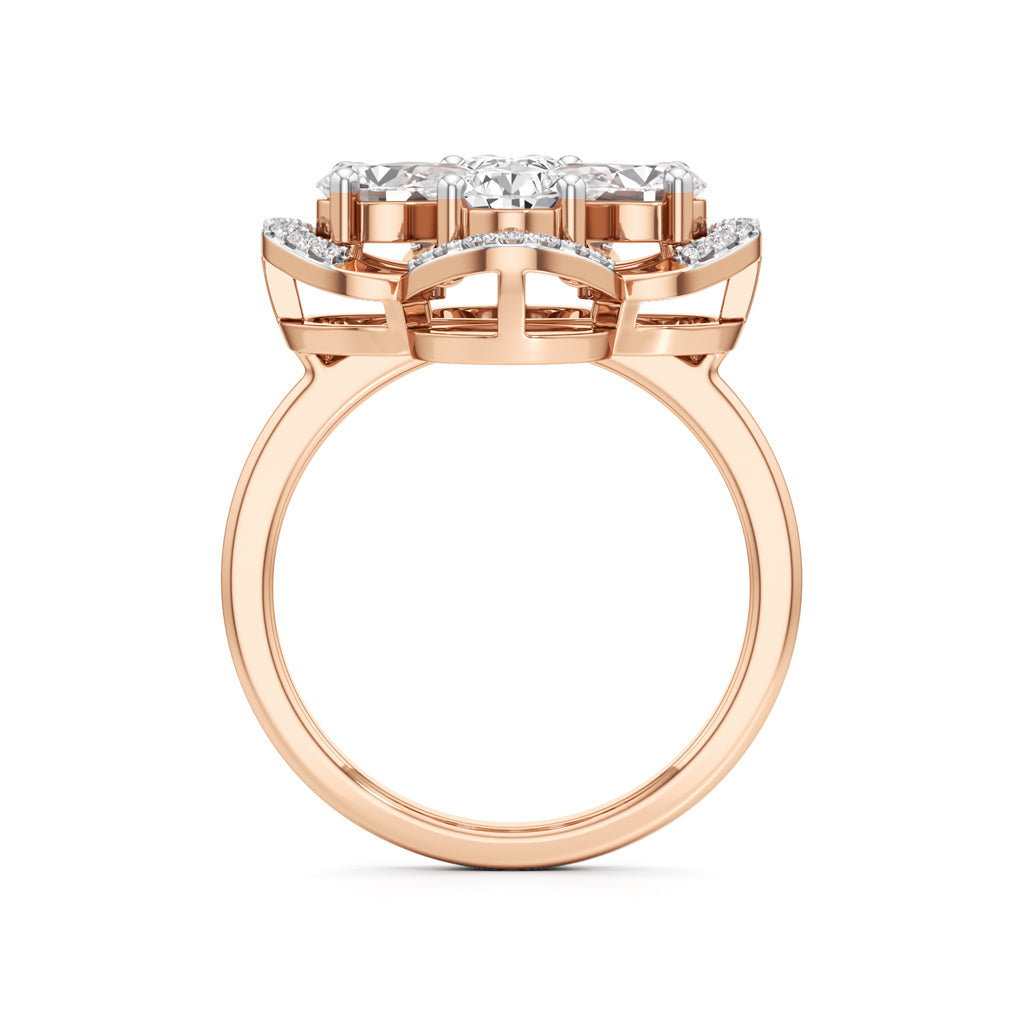 Pear Diamond Clover Ring with Halo