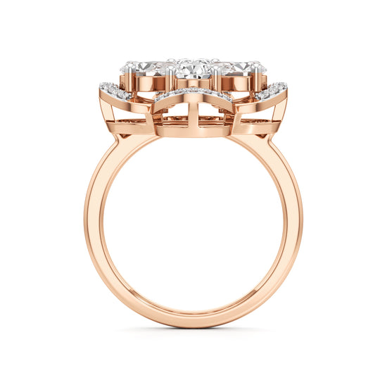 Pear Diamond Clover Ring with Halo