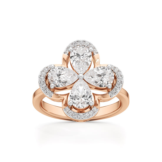 Pear Diamond Clover Ring with Halo