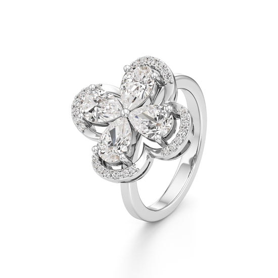 Pear Diamond Clover Ring with Halo