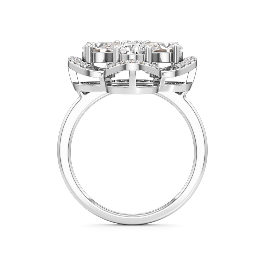 Pear Diamond Clover Ring with Halo