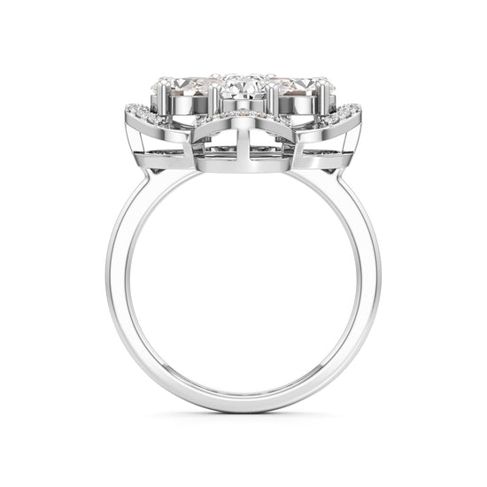 Pear Diamond Clover Ring with Halo
