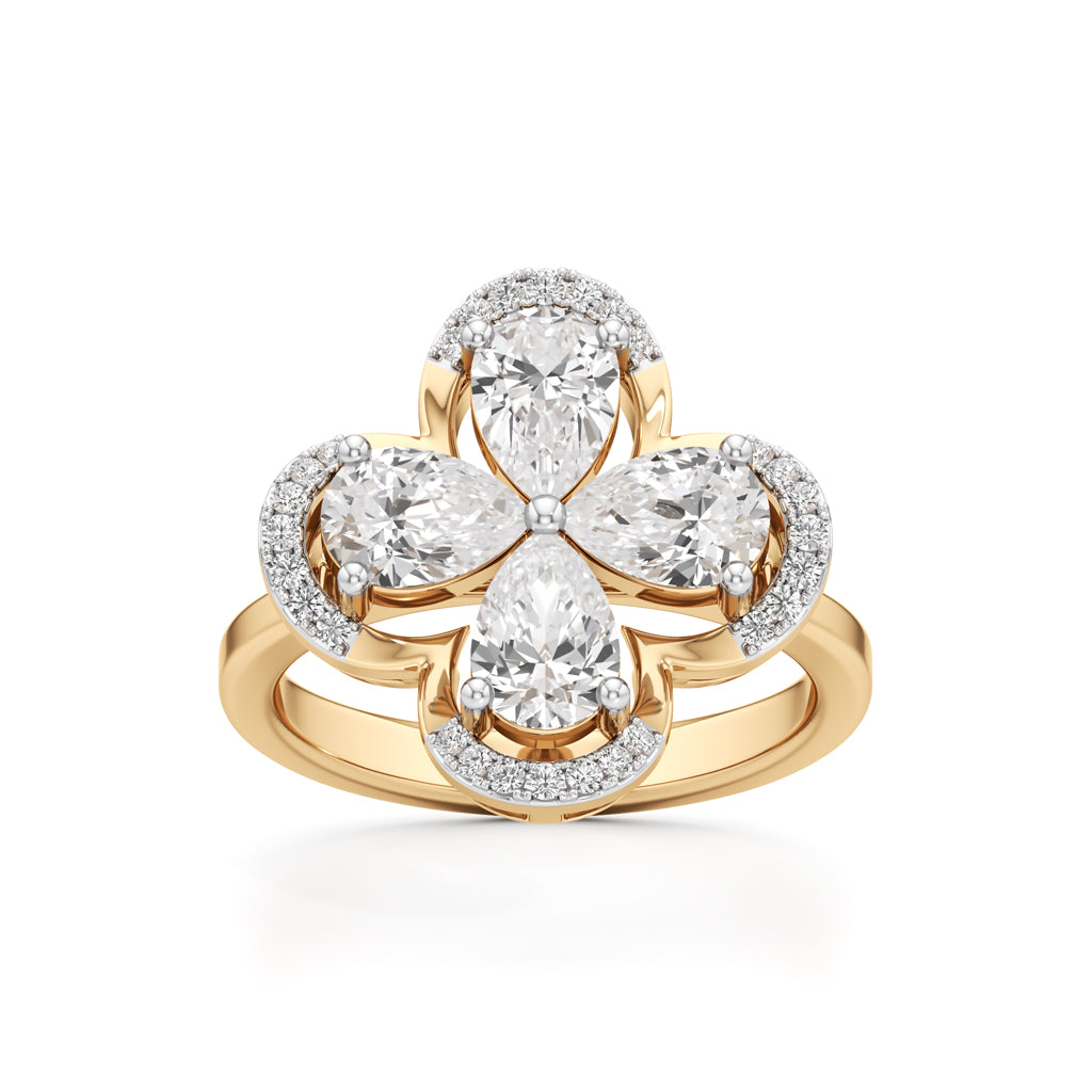 Pear Diamond Clover Ring with Halo