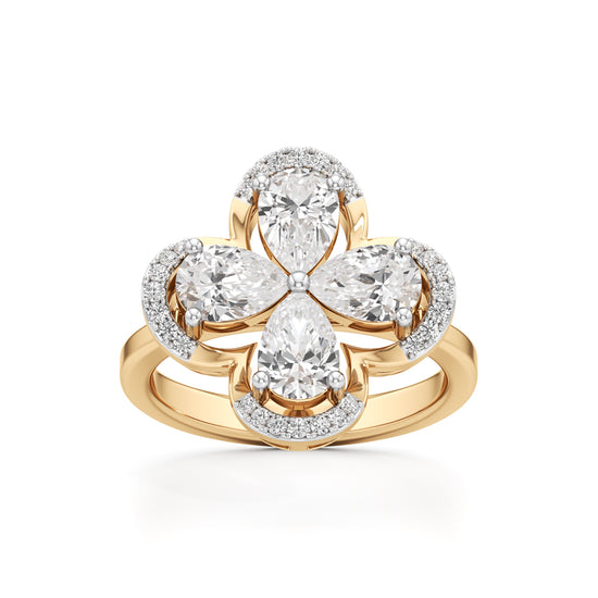 Pear Diamond Clover Ring with Halo