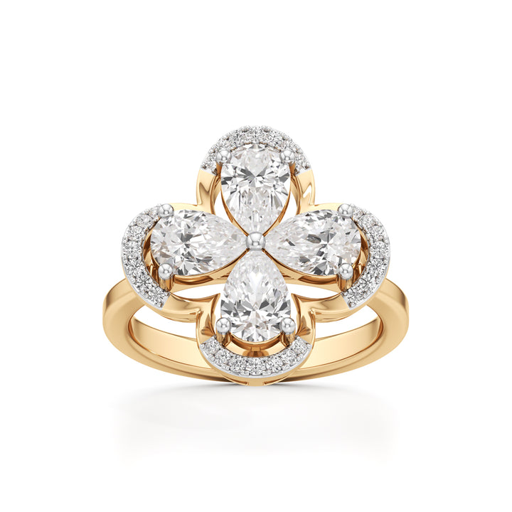Pear Diamond Clover Ring with Halo