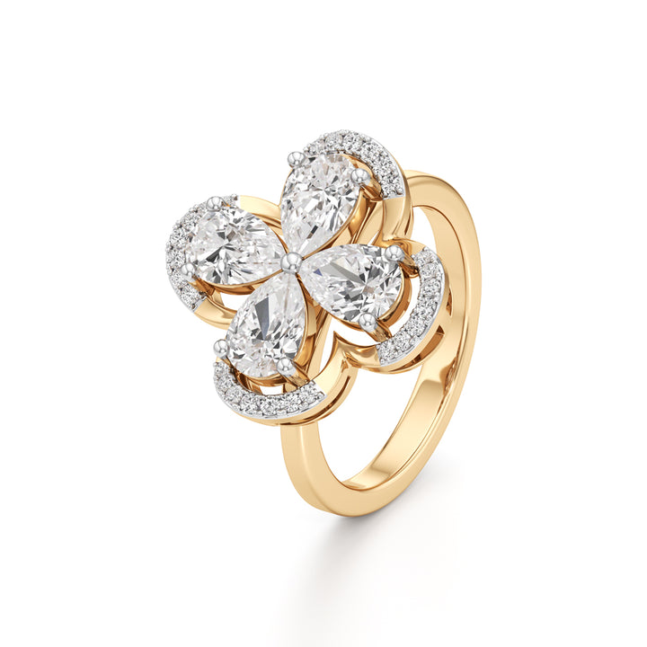 Pear Diamond Clover Ring with Halo