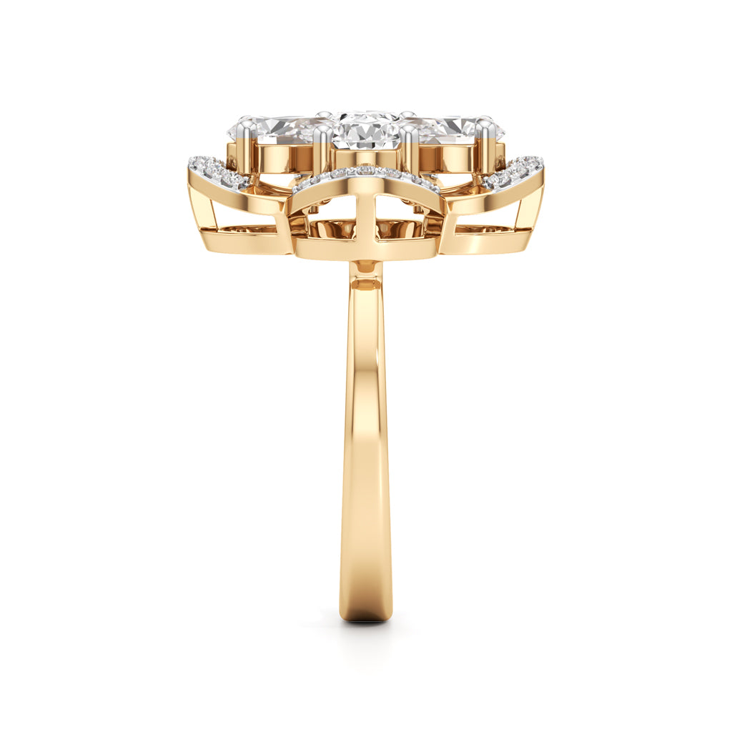 Pear Diamond Clover Ring with Halo