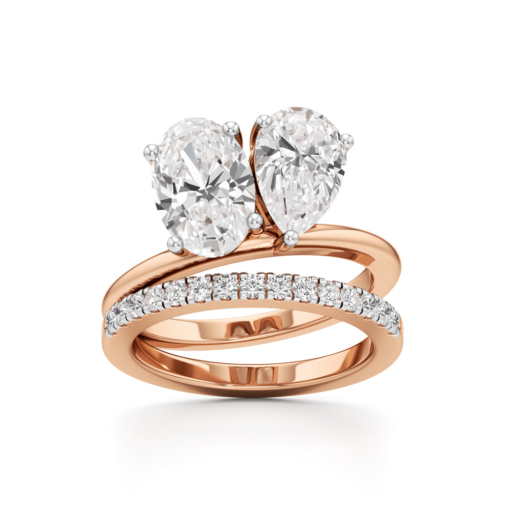 Two Oval Diamond Bypass Wedding Set