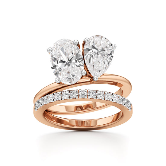 Two Oval Diamond Bypass Wedding Set