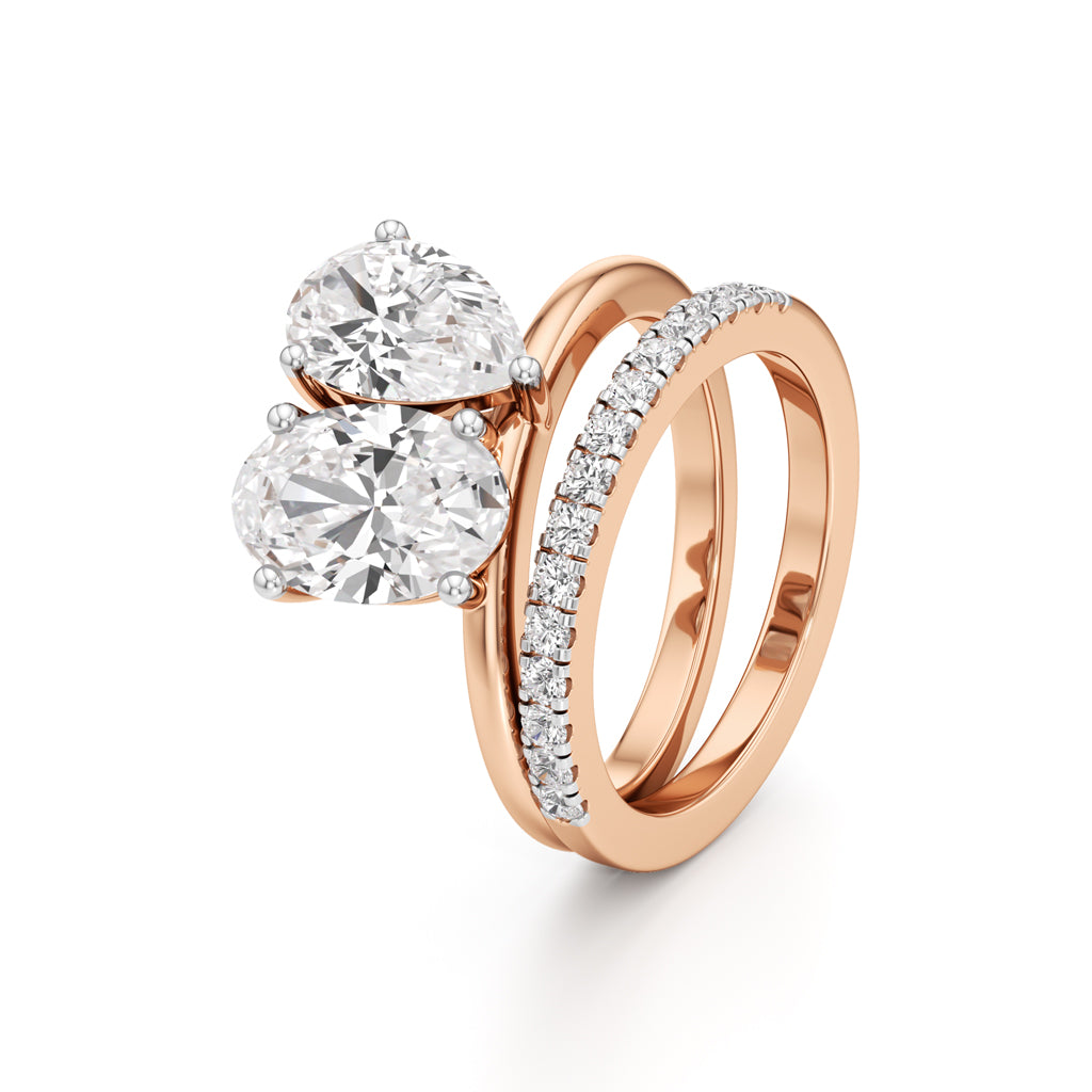 Two Oval Diamond Bypass Wedding Set