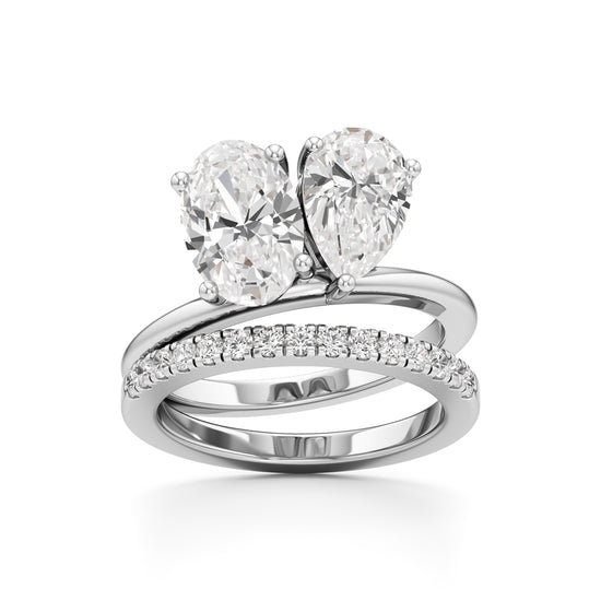 Two Oval Diamond Bypass Wedding Set
