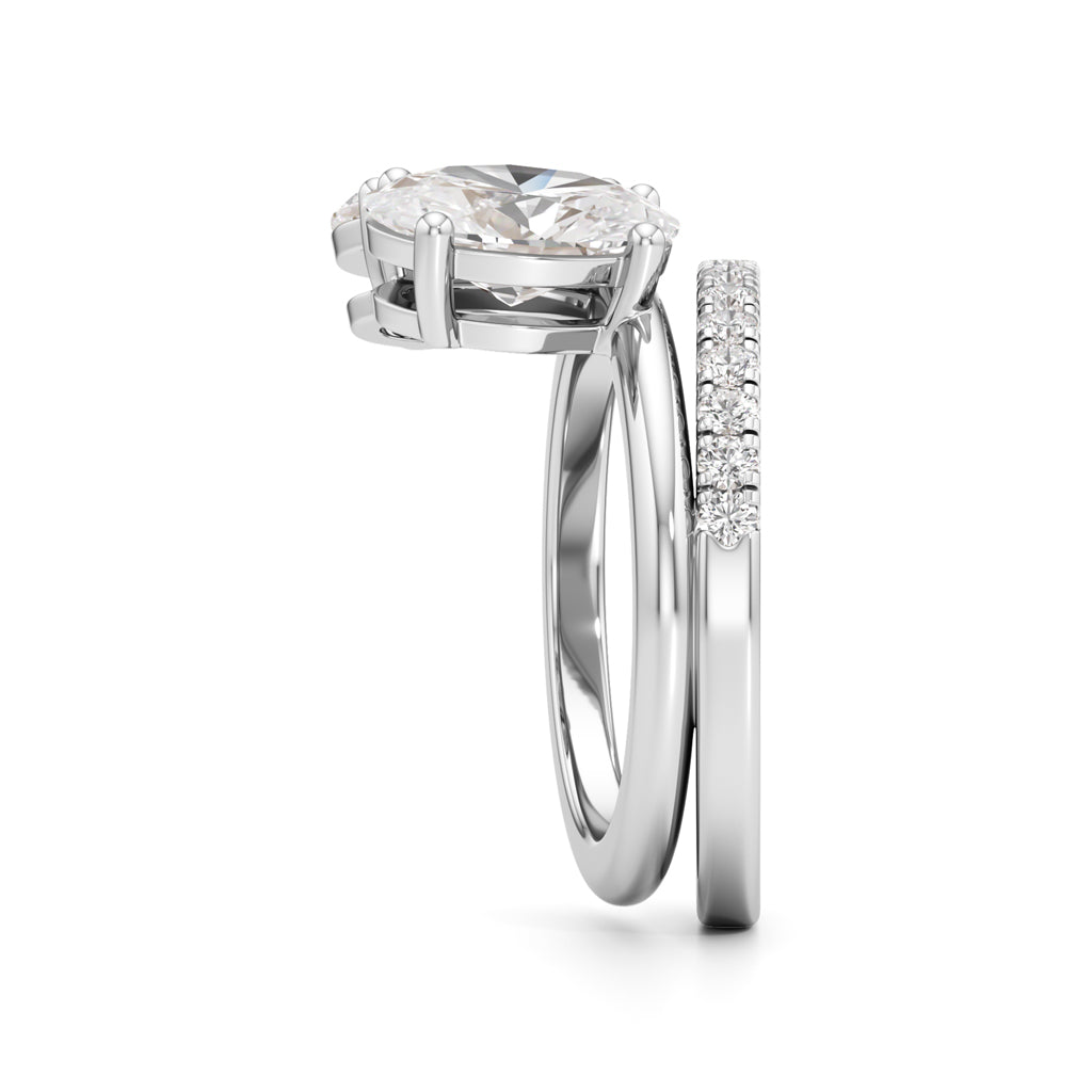 Two Oval Diamond Bypass Wedding Set