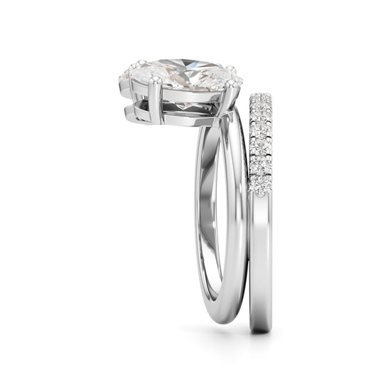 Two Oval Diamond Bypass Wedding Set