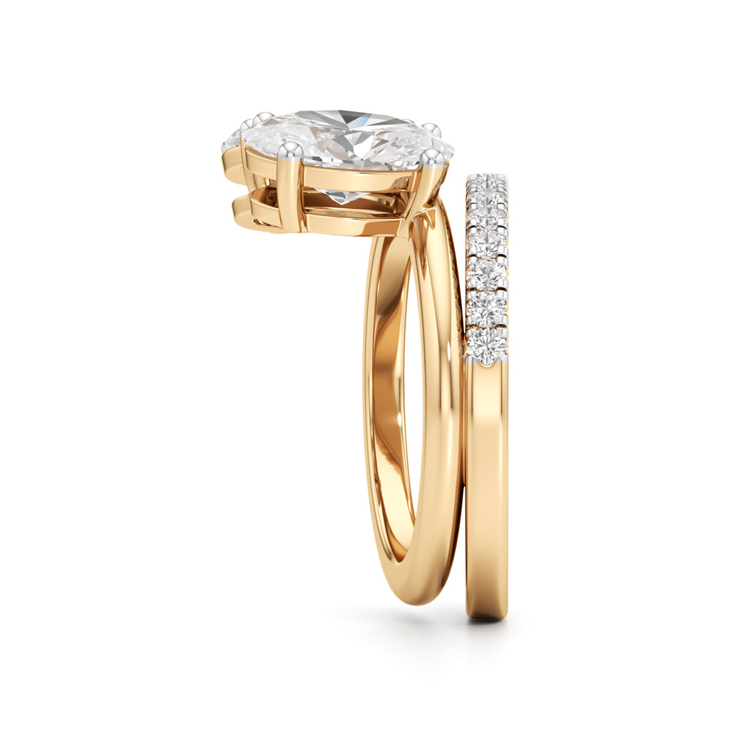 Two Oval Diamond Bypass Wedding Set