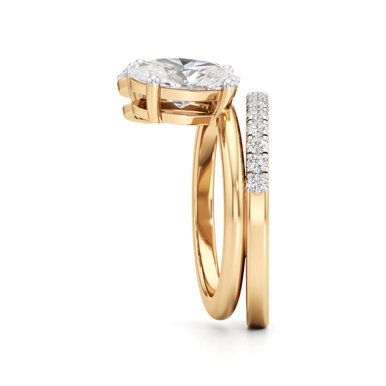 Two Oval Diamond Bypass Wedding Set