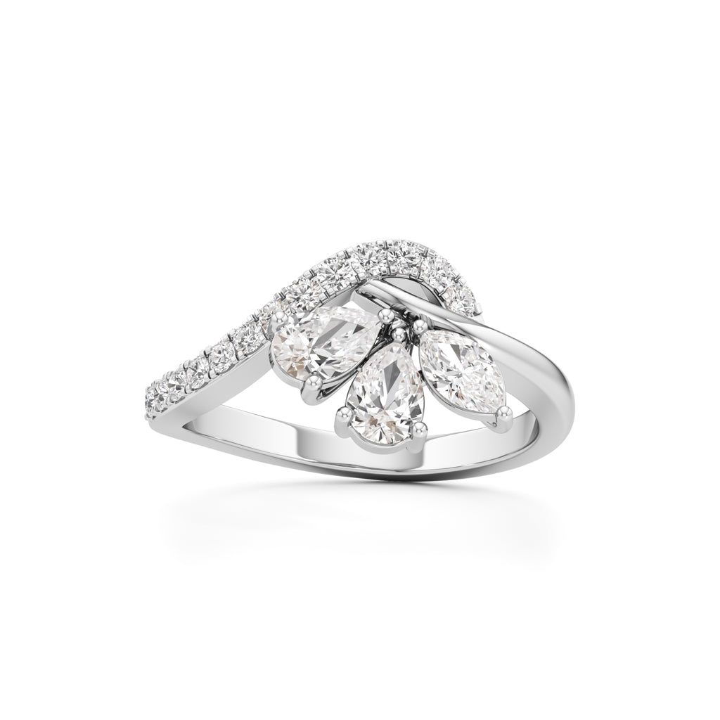 Three Pear Diamond Bypass Ring with Nova Accents