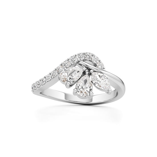 Three Pear Diamond Bypass Ring with Nova Accents