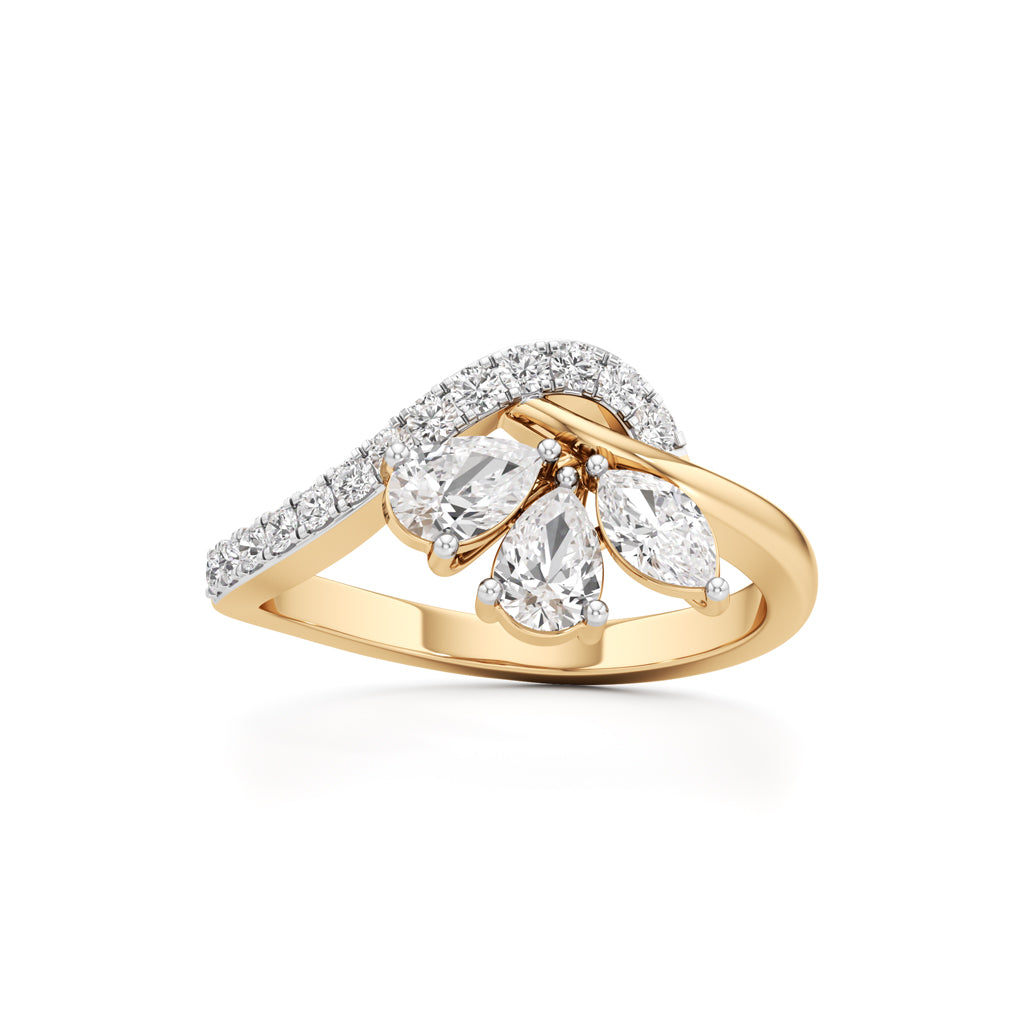 Three Pear Diamond Bypass Ring with Nova Accents