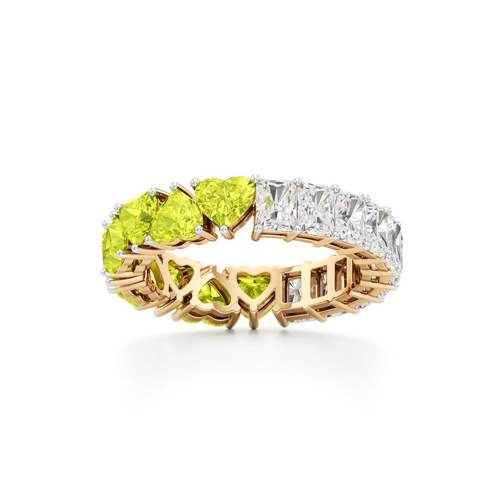Dual-Tone Heart & Radiant Cut Eternity Band