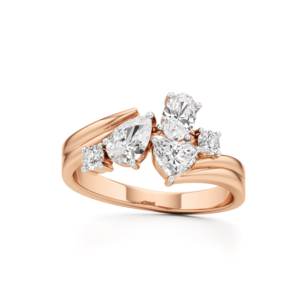 Whimsical Multi-Shape Diamond Bypass Ring