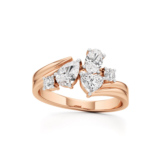 Whimsical Multi-Shape Diamond Bypass Ring
