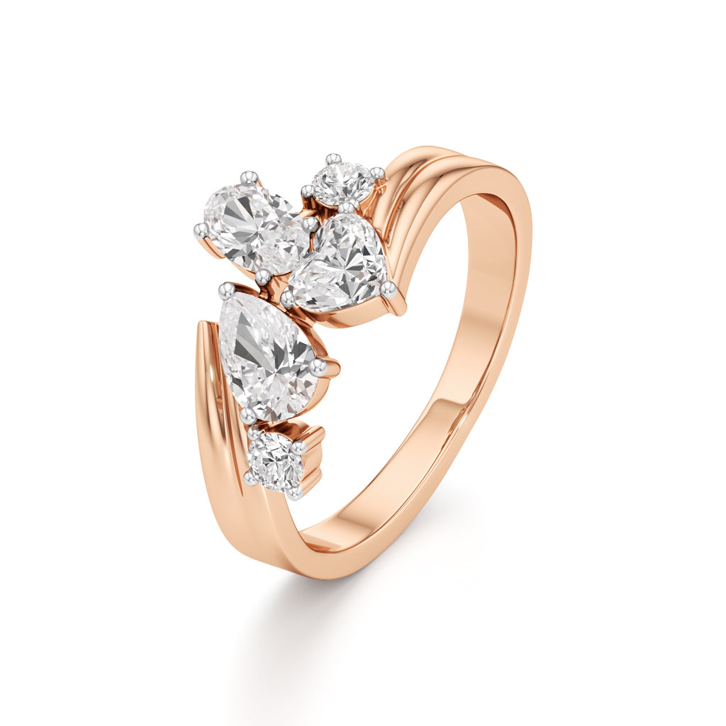 Whimsical Multi-Shape Diamond Bypass Ring