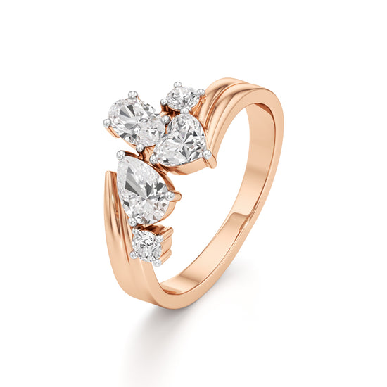 Whimsical Multi-Shape Diamond Bypass Ring