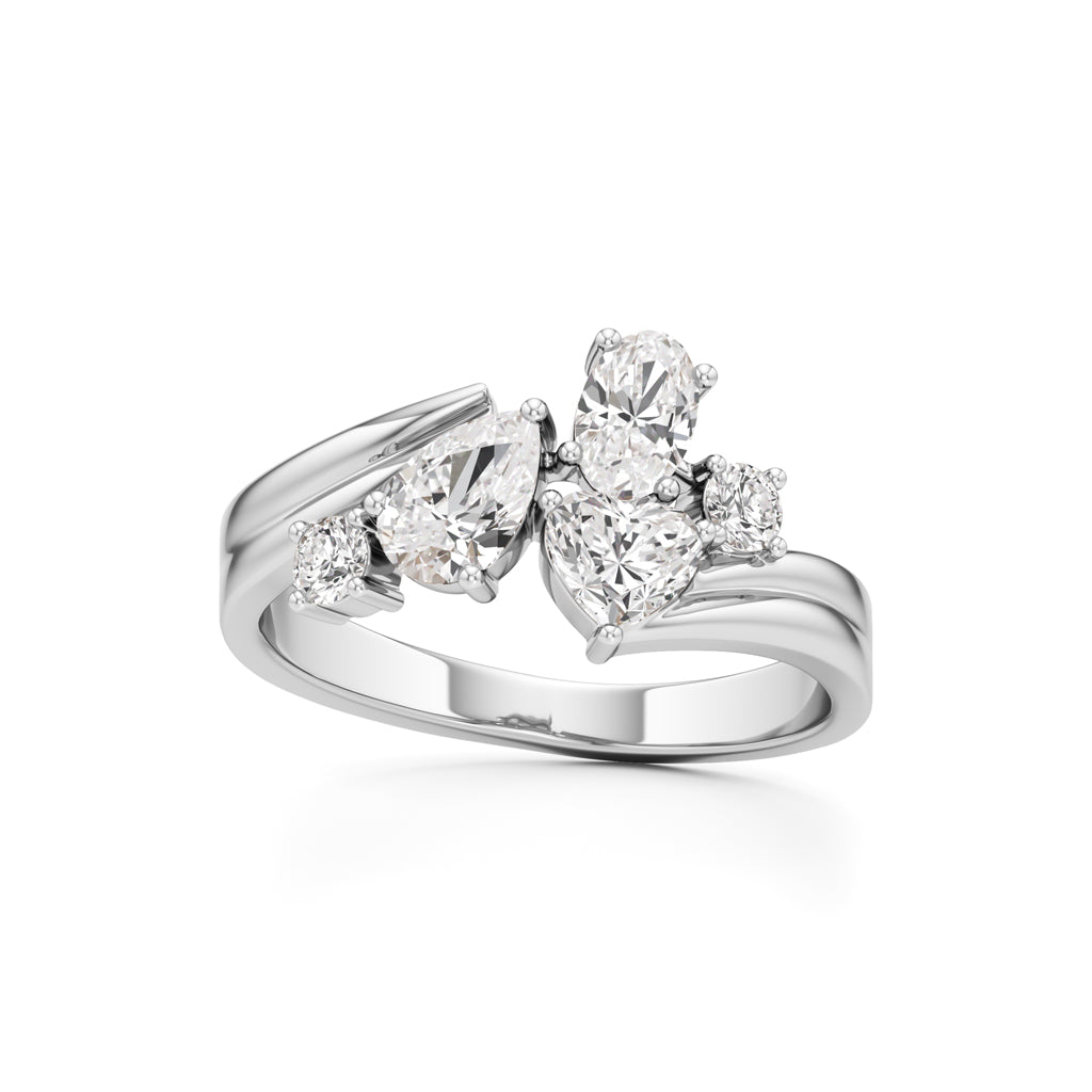 Whimsical Multi-Shape Diamond Bypass Ring