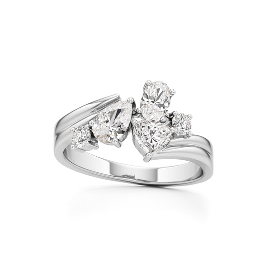 Whimsical Multi-Shape Diamond Bypass Ring