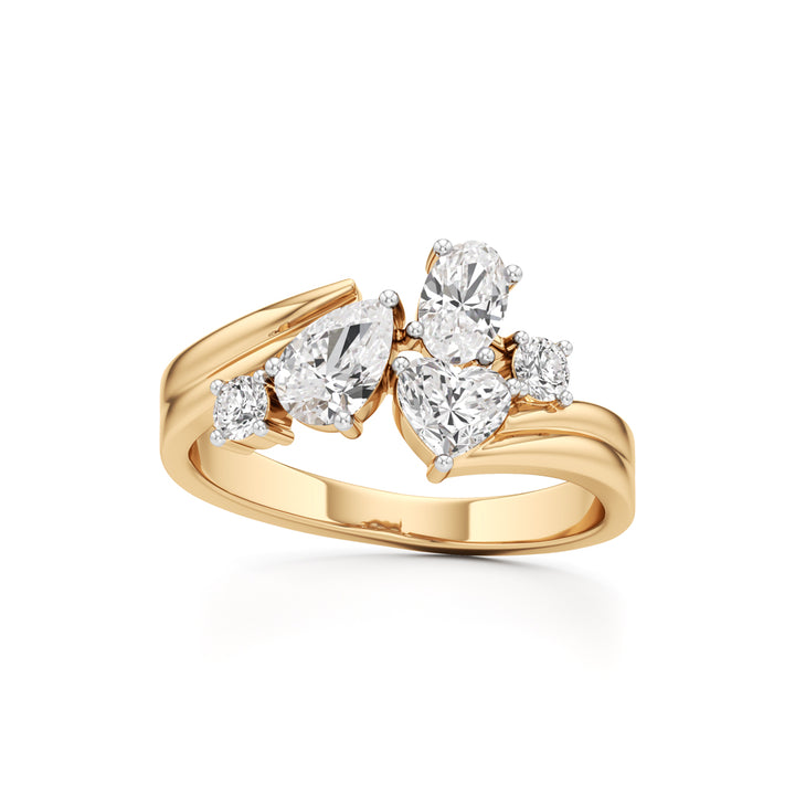 Whimsical Multi-Shape Diamond Bypass Ring