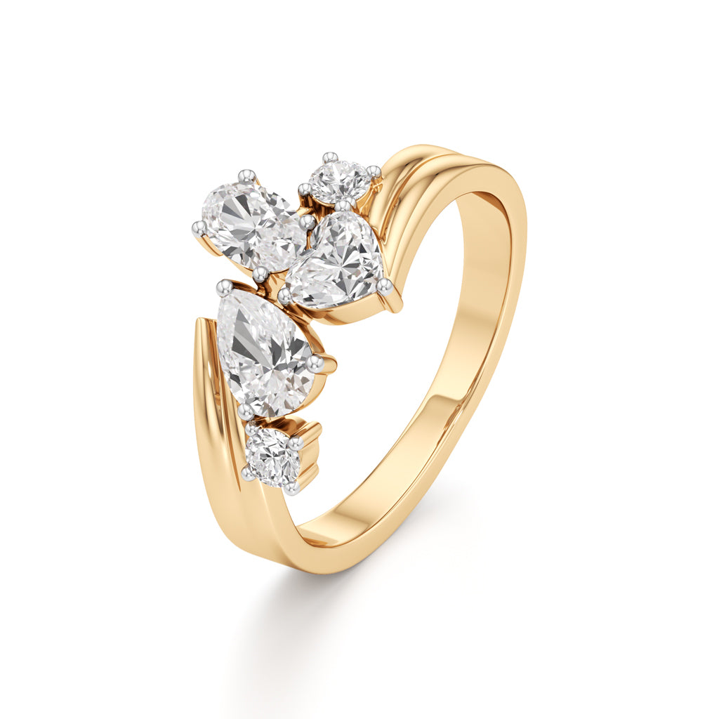 Whimsical Multi-Shape Diamond Bypass Ring