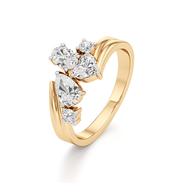 Whimsical Multi-Shape Diamond Bypass Ring