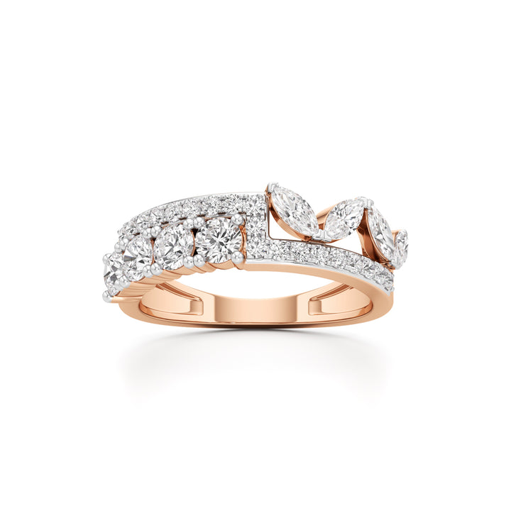 Cascading Mixed-Cut Diamond Statement Ring