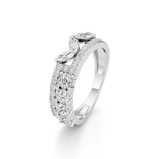 Cascading Mixed-Cut Diamond Statement Ring