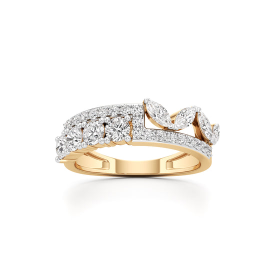 Cascading Mixed-Cut Diamond Statement Ring
