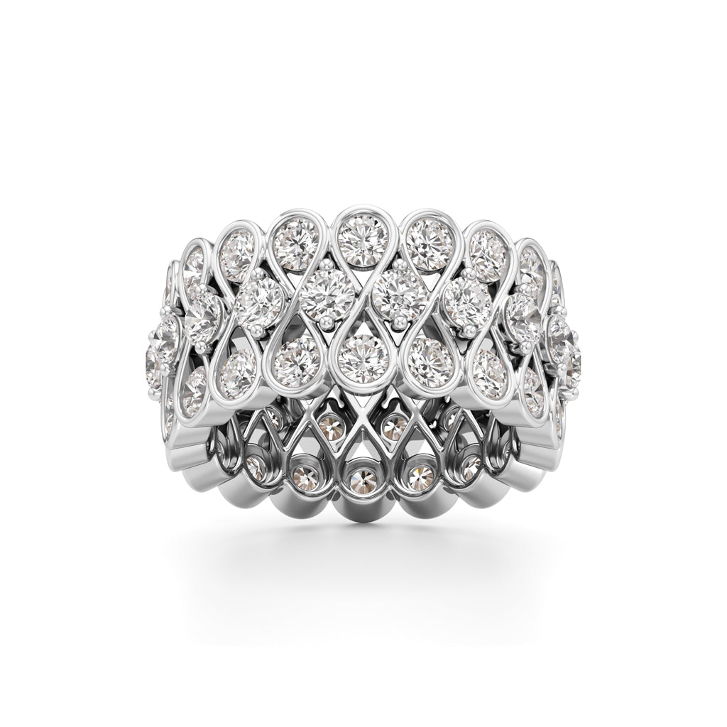 "Diamond Lattice Weave" Wide Band Ring
