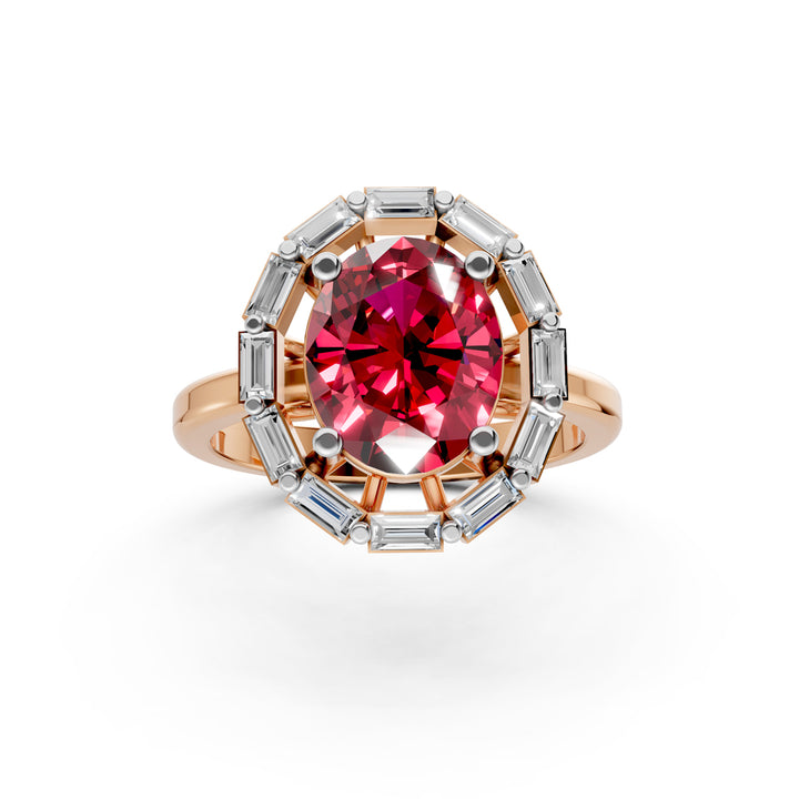 Statement Red Gem & Baguette Diamond Ring