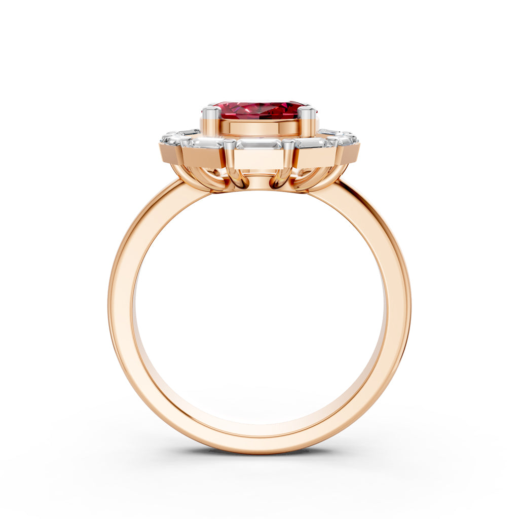 Statement Red Gem & Baguette Diamond Ring