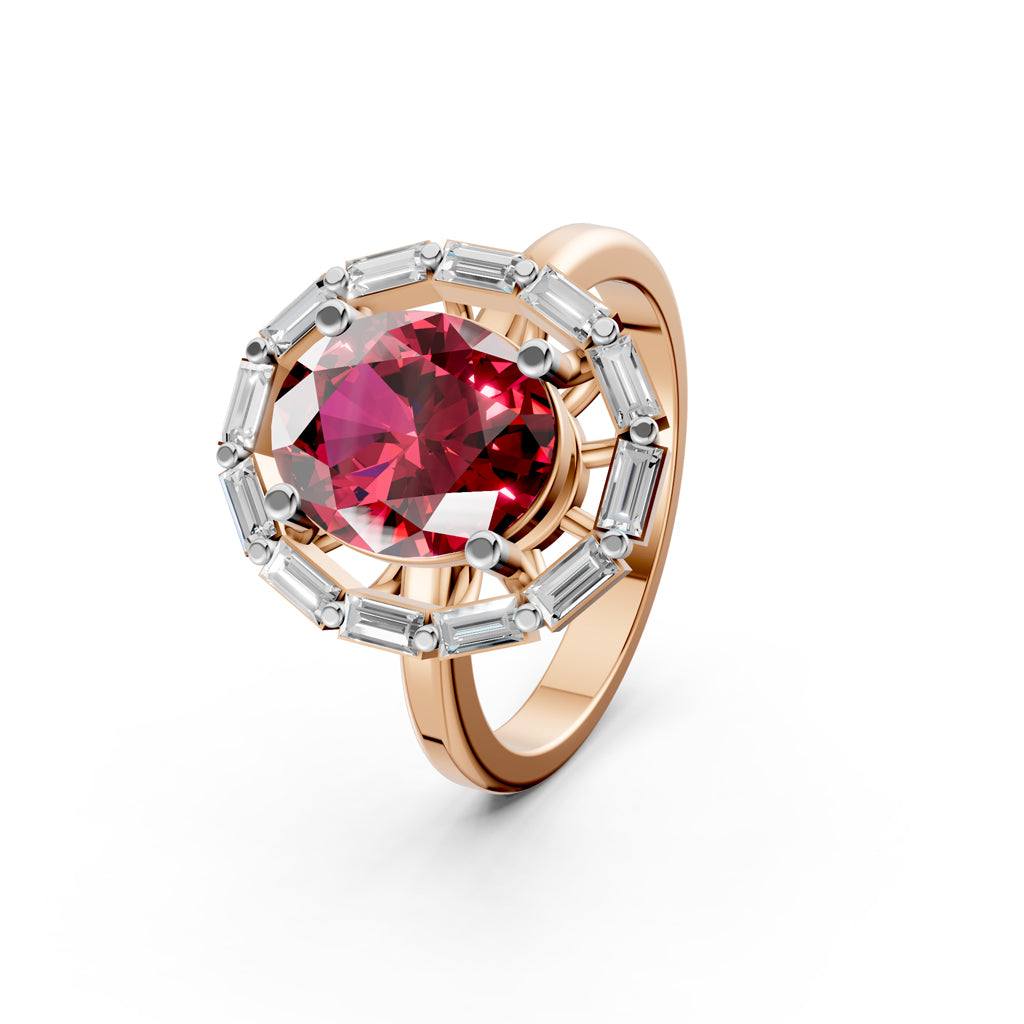 Statement Red Gem  Baguette Diamond Ring