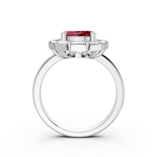 Statement Red Gem & Baguette Diamond Ring