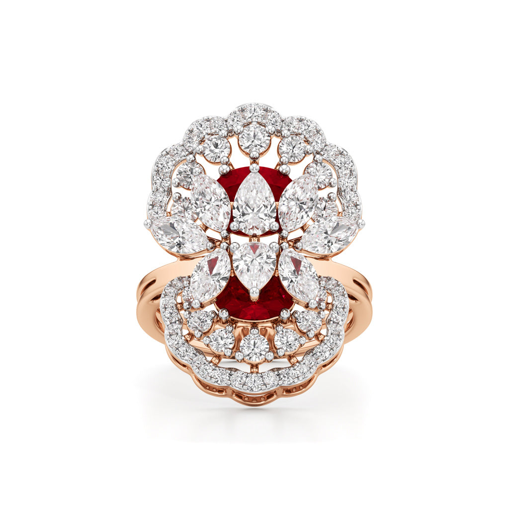 Royal Bloom Diamond  Ruby Cluster Ring