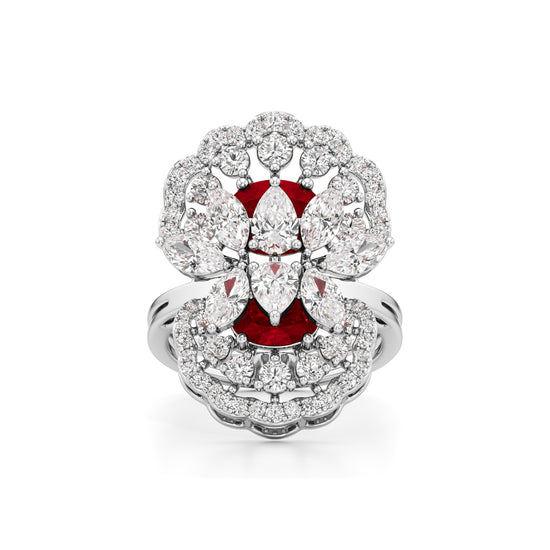 Royal Bloom Diamond & Ruby Cluster Ring