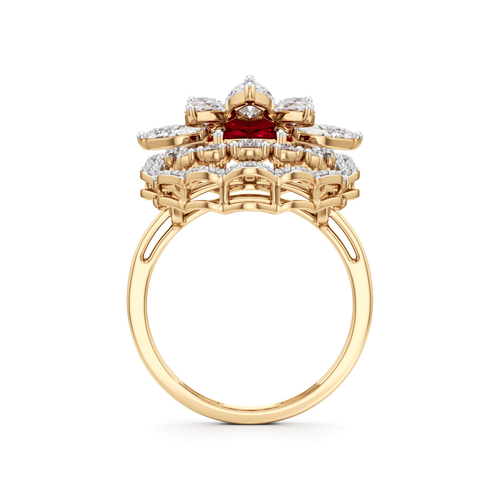 Royal Bloom Diamond  Ruby Cluster Ring