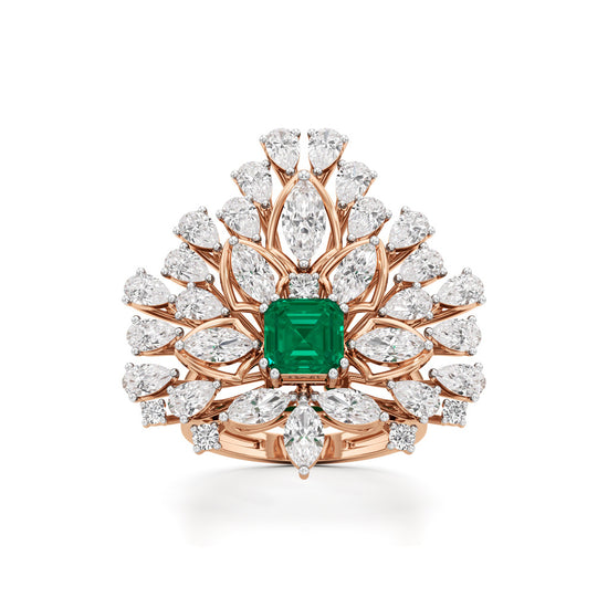 Emerald Radiance Fan-Cut Statement Ring