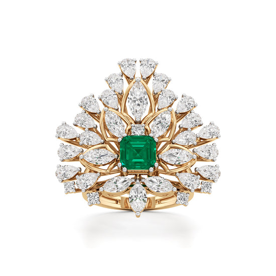 Emerald Radiance Fan-Cut Statement Ring
