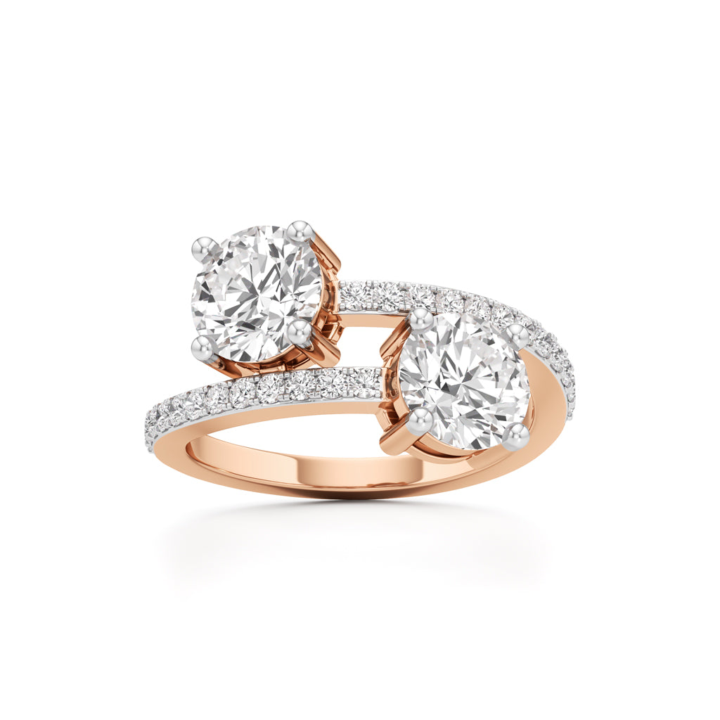 TwoStone Round Diamond Bypass Ring with Diamond Line
