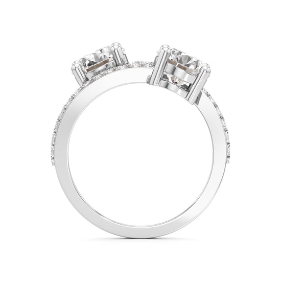 Two-Stone Round Diamond Bypass Ring with Diamond Line