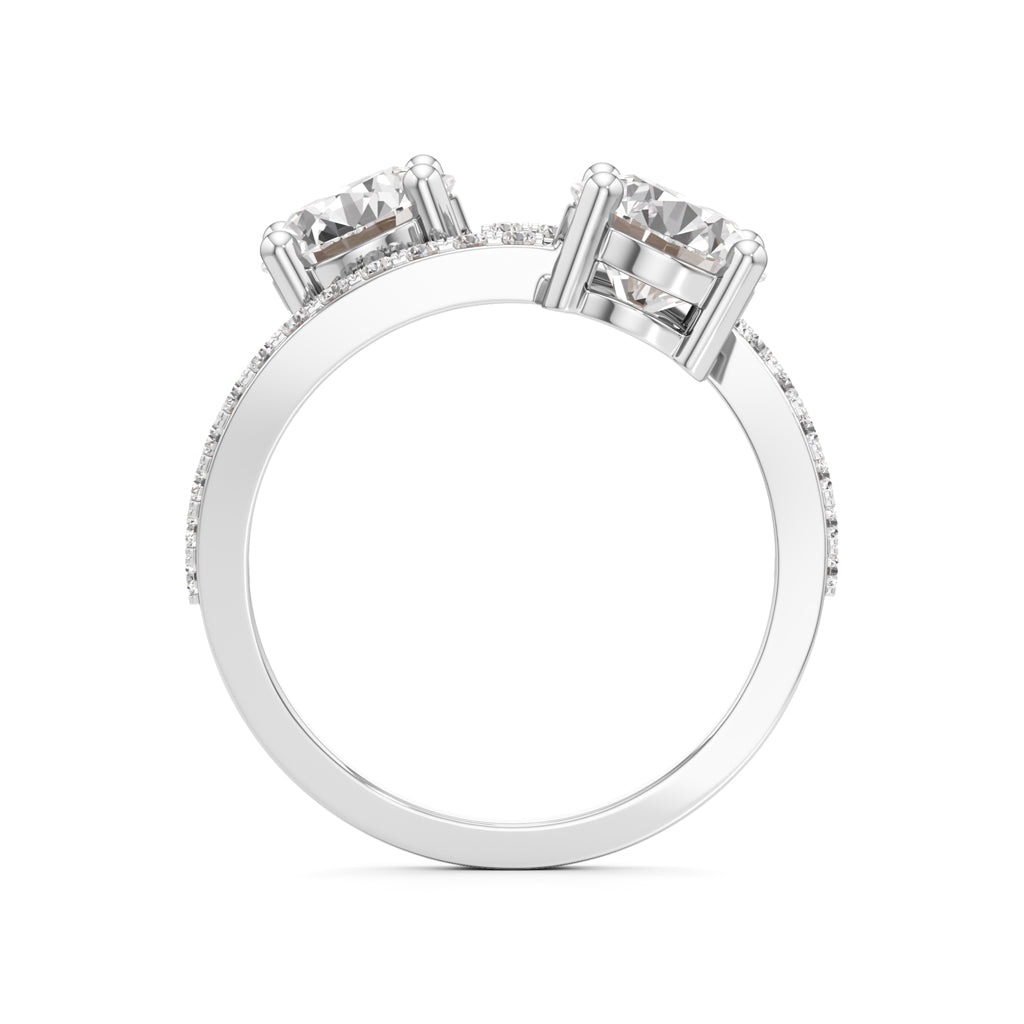 TwoStone Round Diamond Bypass Ring with Diamond Line