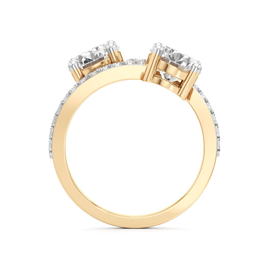 TwoStone Round Diamond Bypass Ring with Diamond Line
