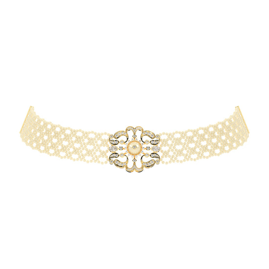 Imperial Floral Filigree 925 Silver 18k Gold Plated Pearl-Centered Choker